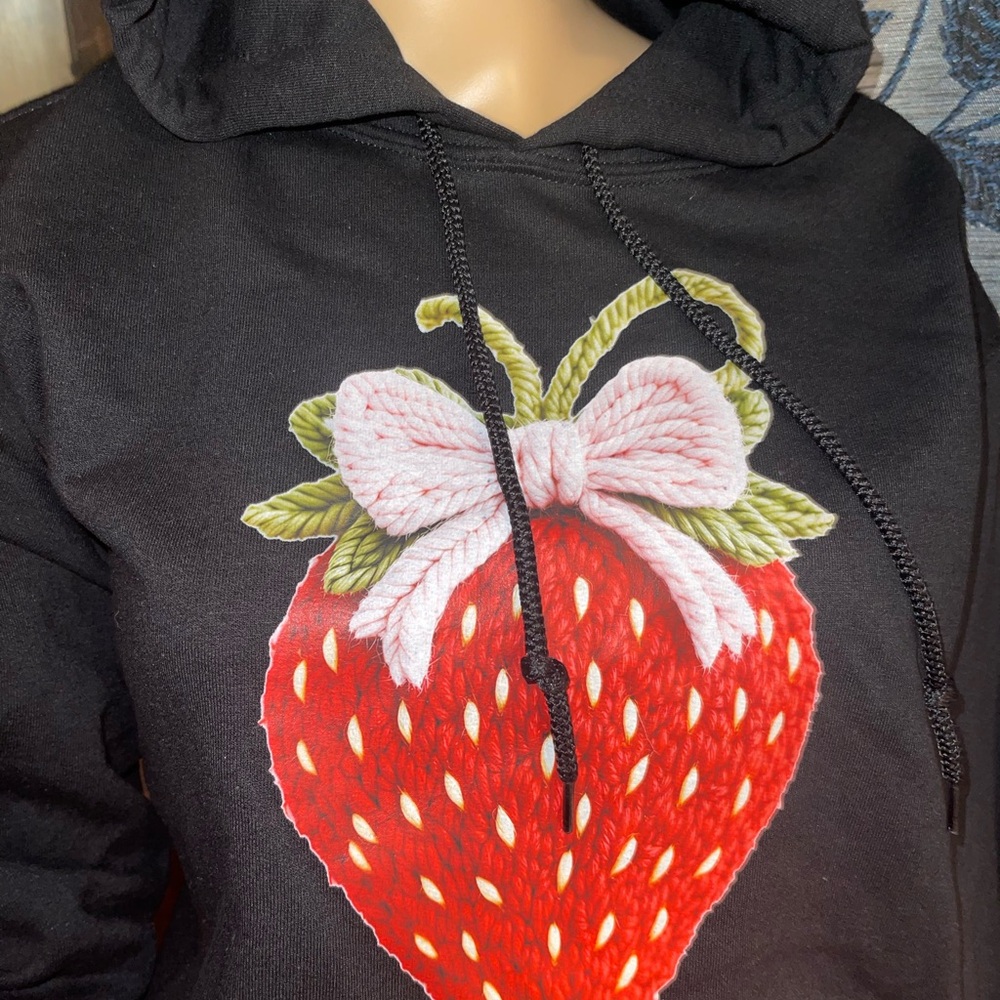 Black Hoodie with Strawberry Graphic